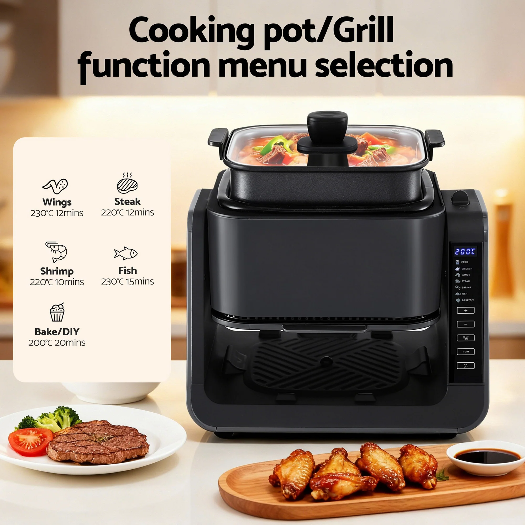 Devanti 2-IN-1 Air Fryer 5.5L Dual Zone Fryers Electric Cooker with Top BBQ Grill & Bot - Image 7