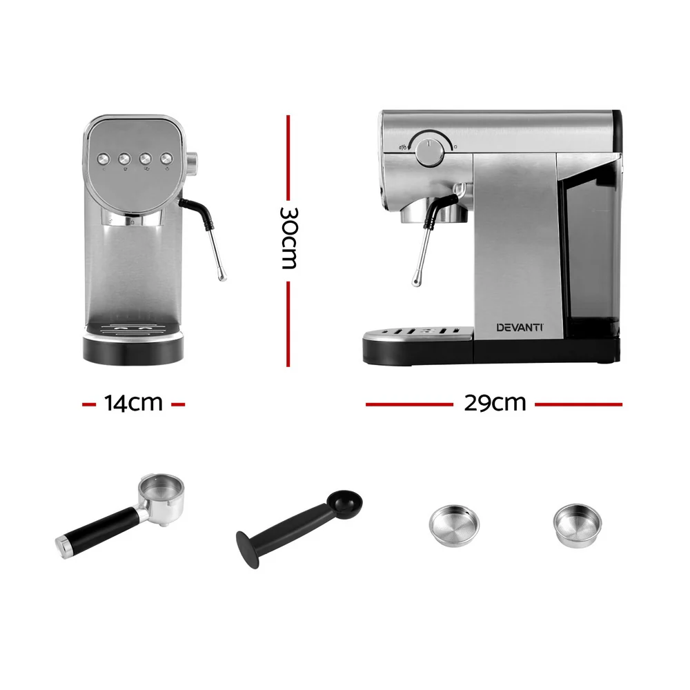 Devanti 20 Bar Coffee Machine Espresso Cafe Maker - Image 2