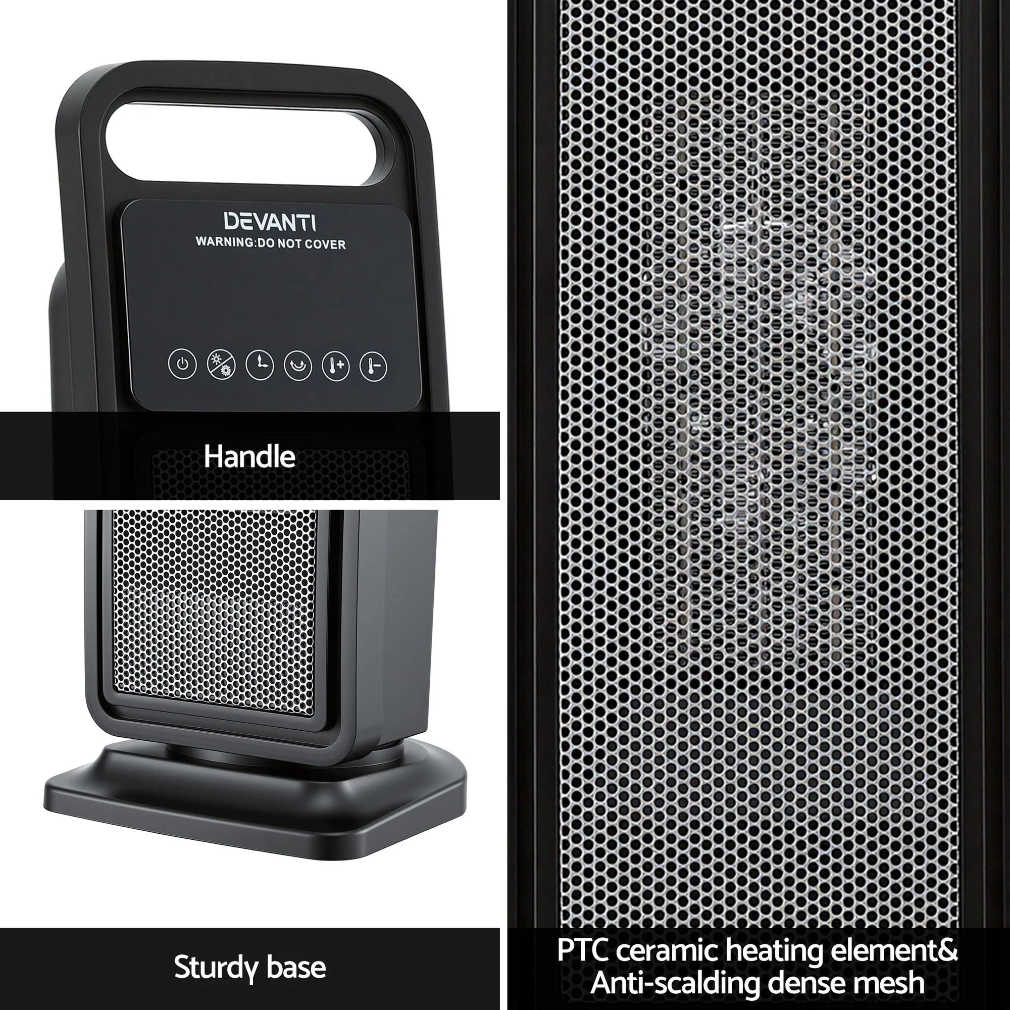 Devanti 2000W Ceramic Tower Heater Space Heaters Indoor Oscillating Black - Image 7
