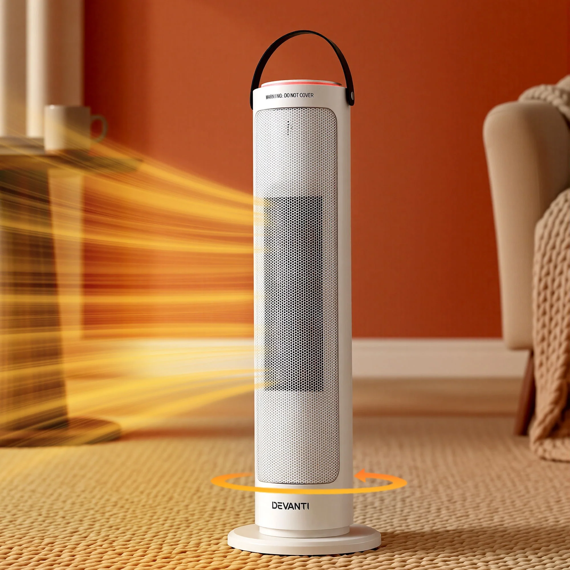 Devanti 2000W Ceramic Tower Heater Space Heaters Oscillating Indoor White - Image 2