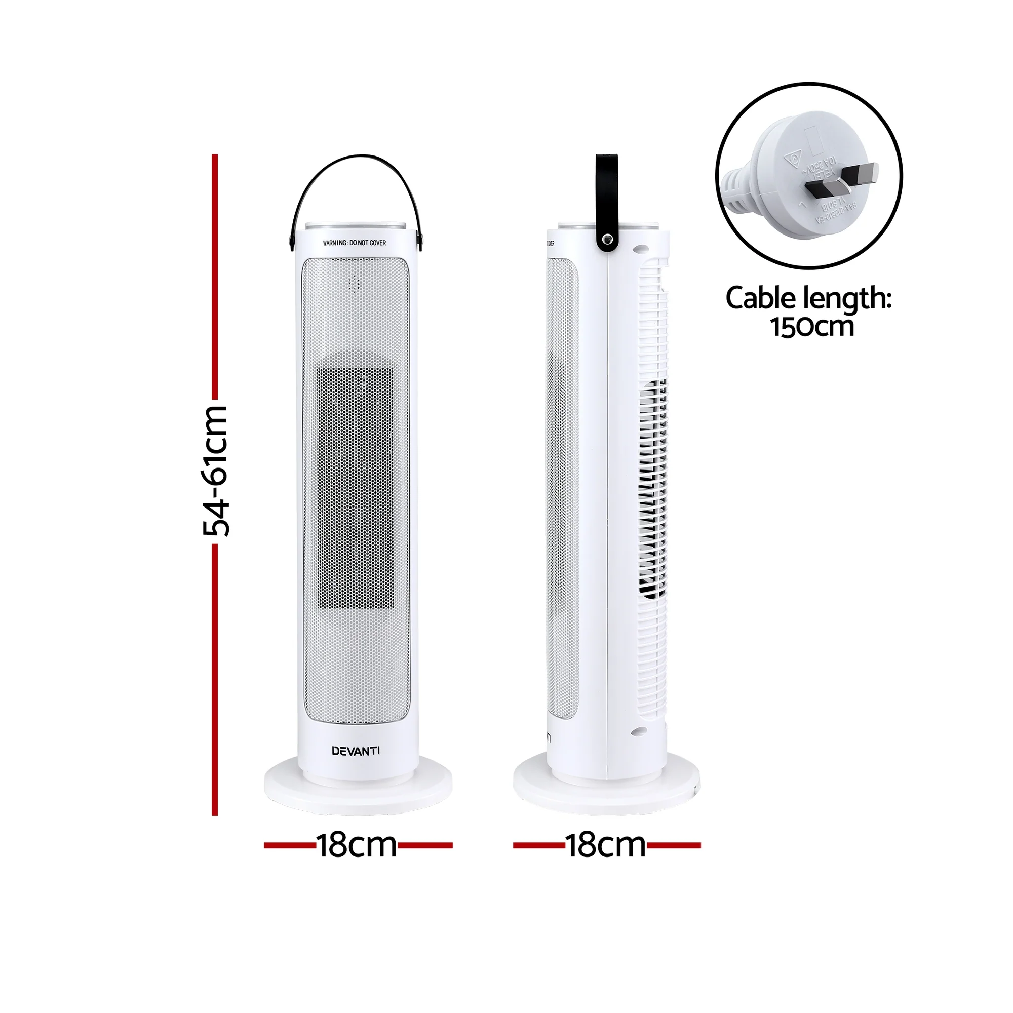Devanti 2000W Ceramic Tower Heater Space Heaters Oscillating Indoor White - Image 3