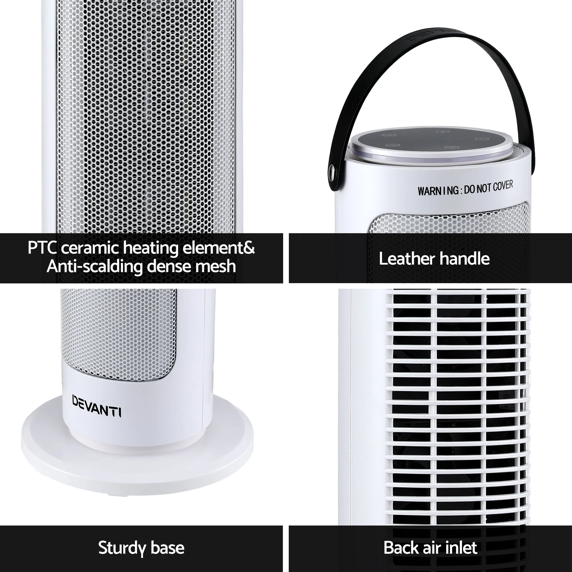 Devanti 2000W Ceramic Tower Heater Space Heaters Oscillating Indoor White - Image 7