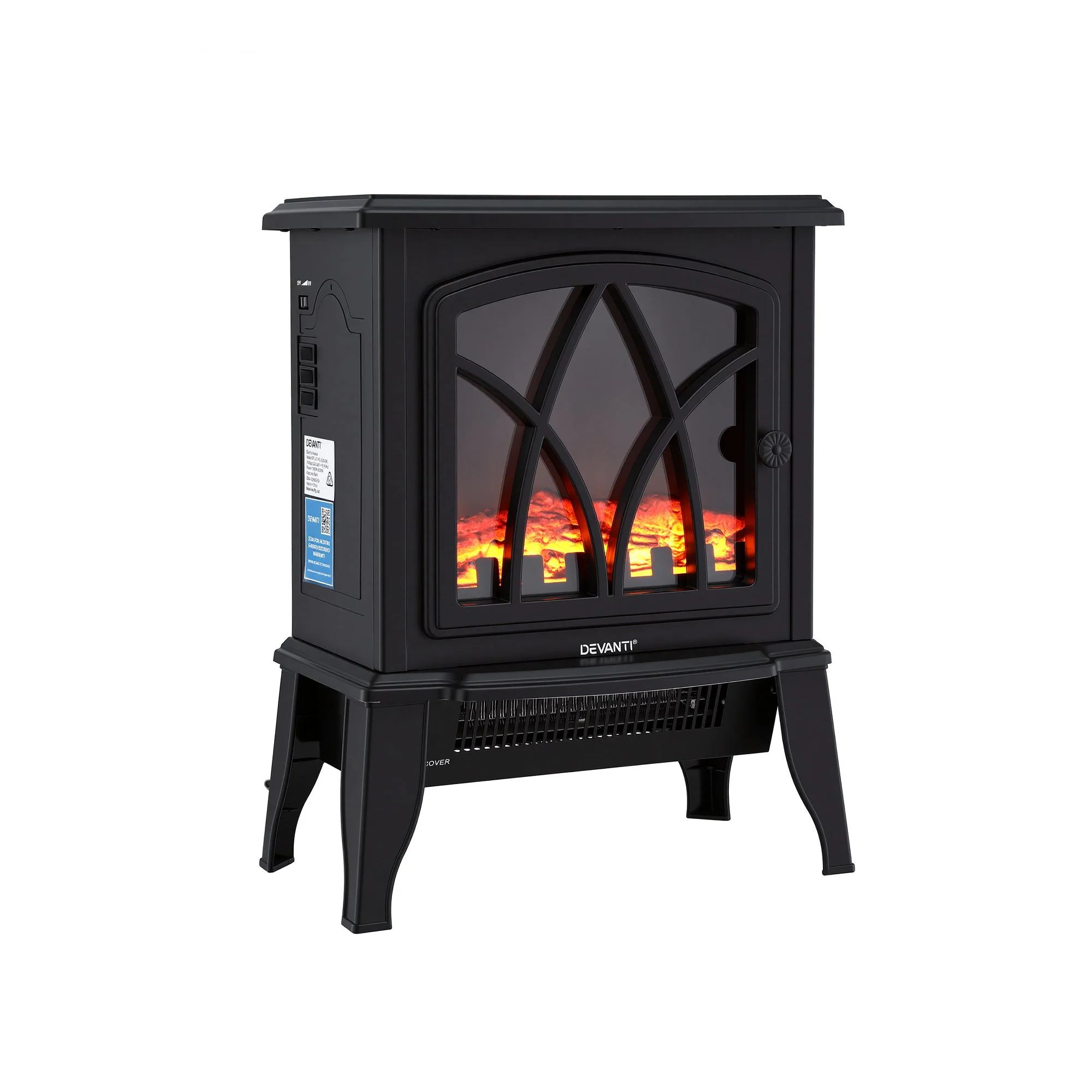 Devanti 2000W Electric Fireplace Heater Stove Freestanding 3D Flame Effect Indoor Space Heaters - Image 3