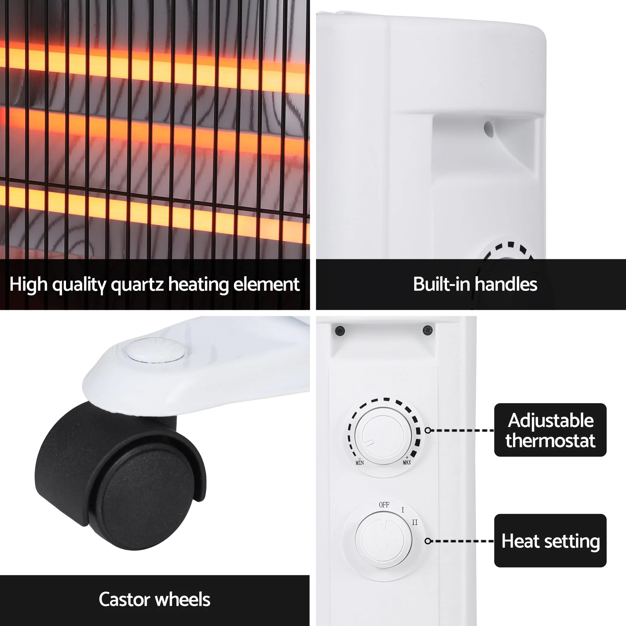 Devanti 2200W Infrared Radiant Heater Portable Electric Space Heating White - Image 6