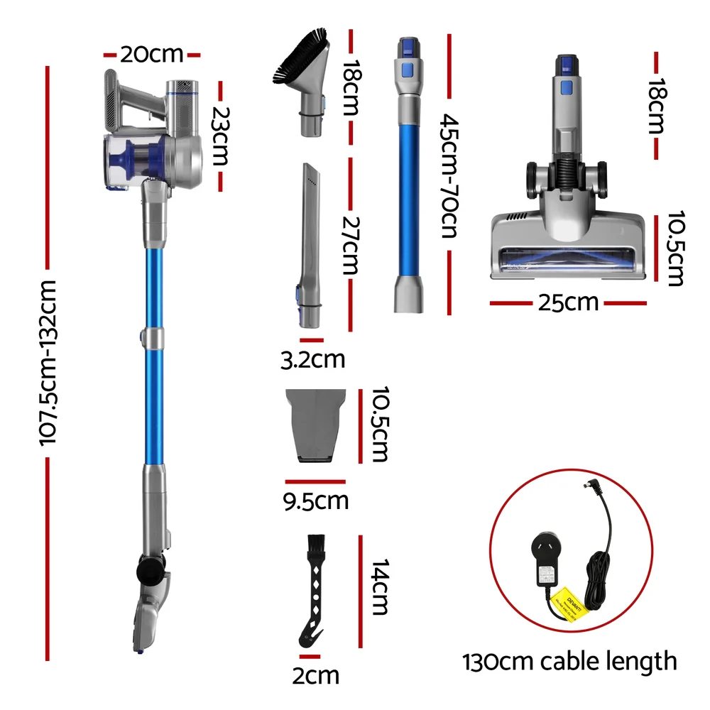 Devanti 300W Stick Vacuum Cleaner Cordless Self-Standing (Blue) - Image 2