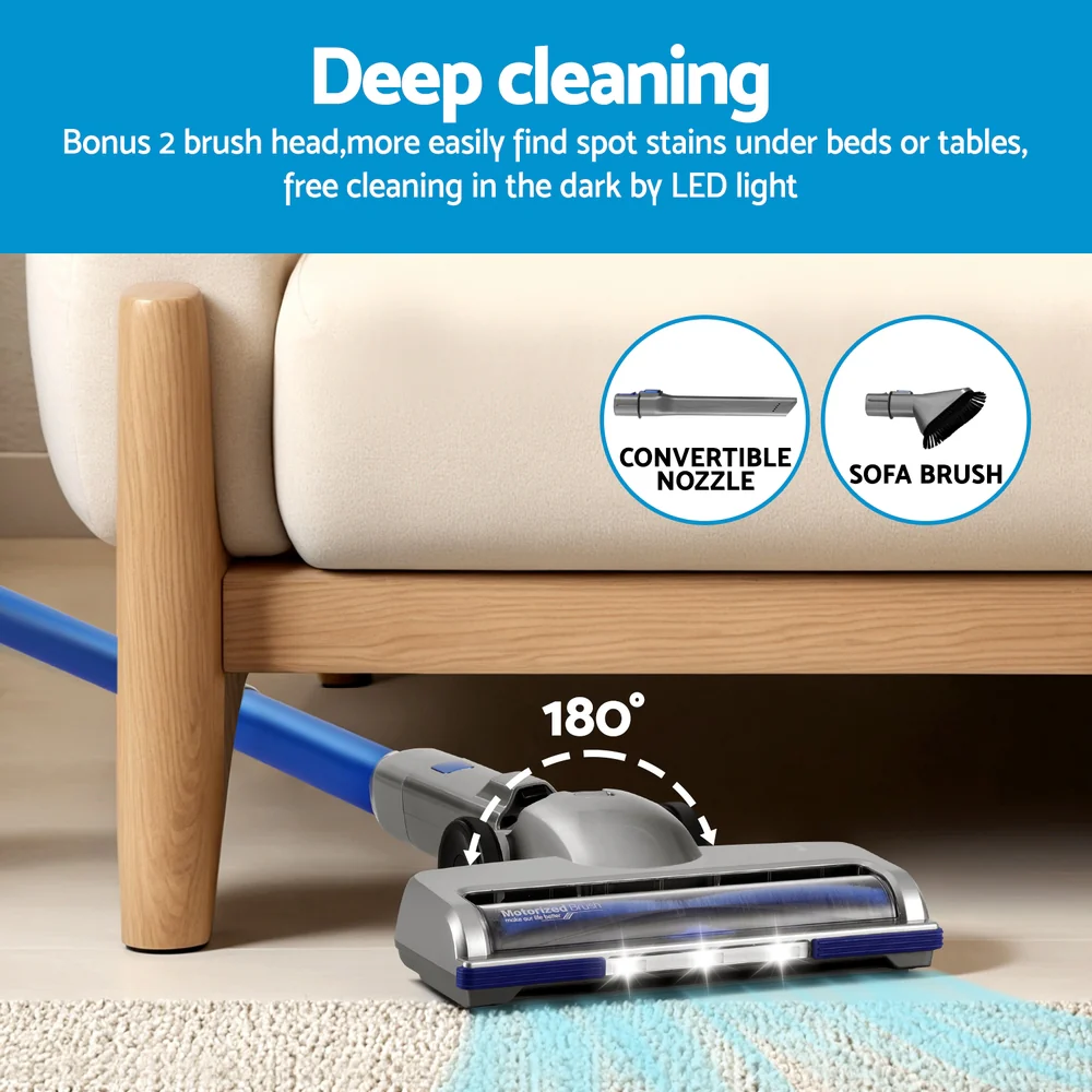 Devanti 300W Stick Vacuum Cleaner Cordless Self-Standing (Blue) - Image 5