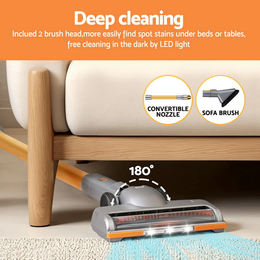 Devanti 300W Stick Vacuum Cleaner Cordless Self-Standing (Golden) - Image 5