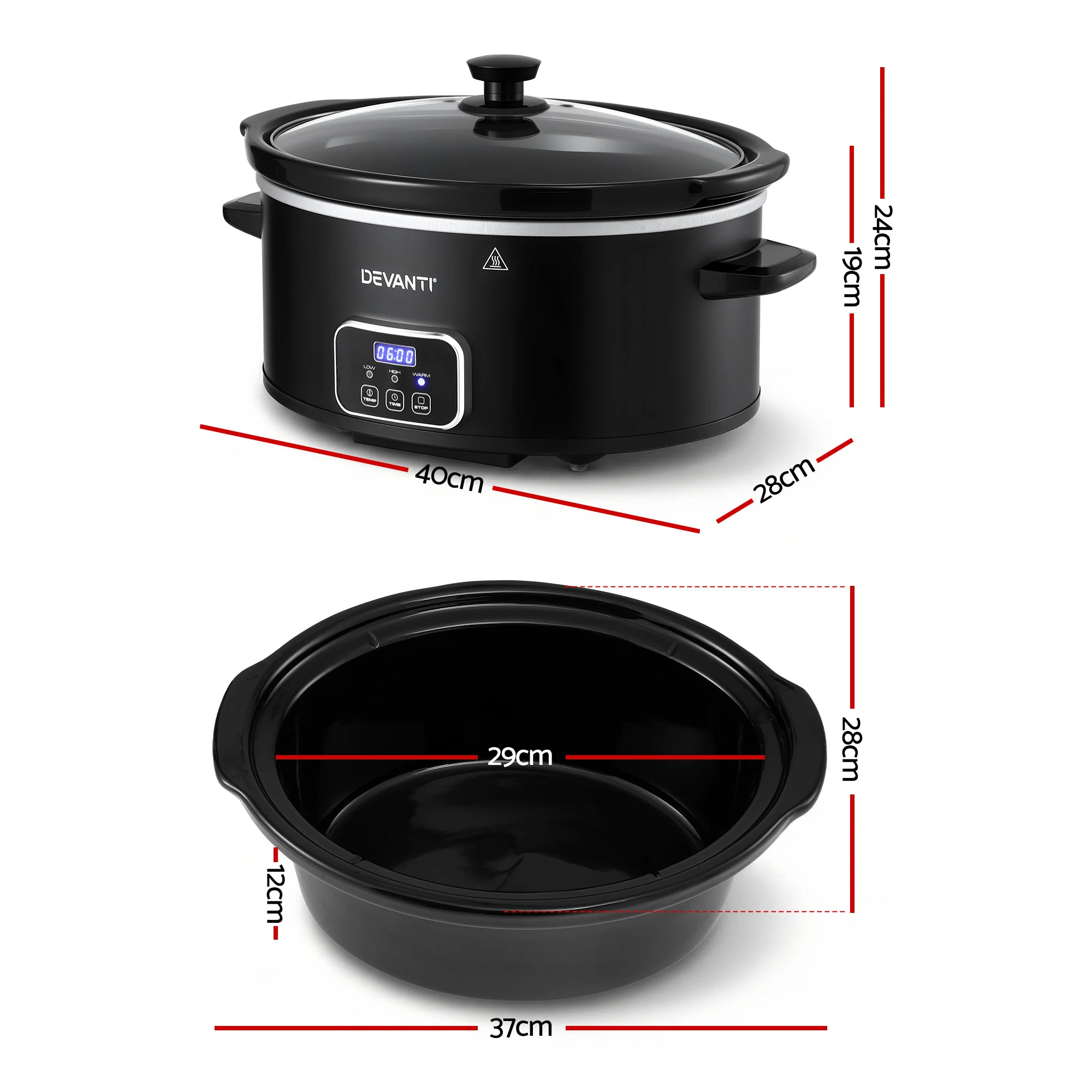 Devanti 5.6L Slow Cooker Electric Multi Cooker with 3 Heat Settings and Keep Warm Function - Image 3