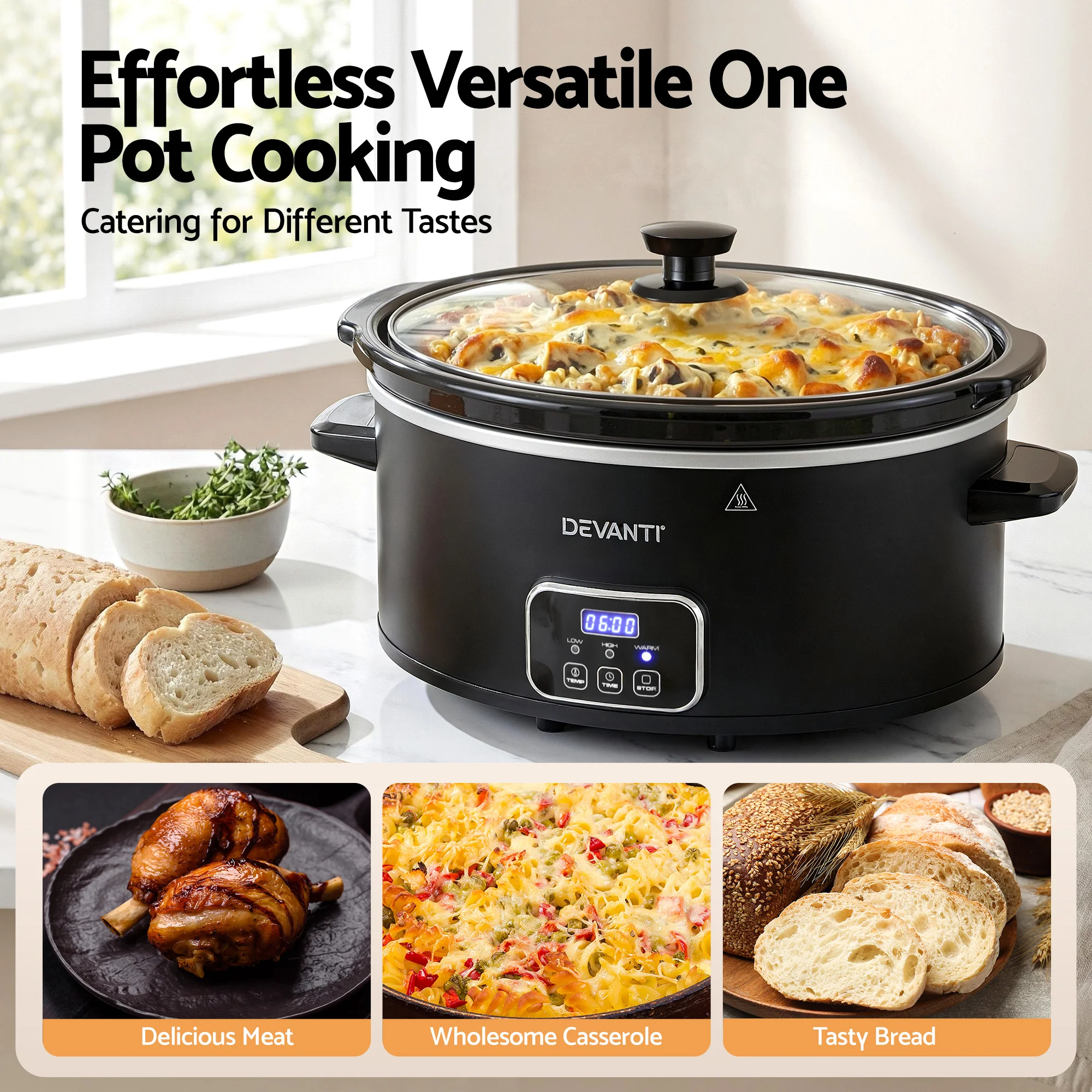 Devanti 5.6L Slow Cooker Electric Multi Cooker with 3 Heat Settings and Keep Warm Function - Image 8
