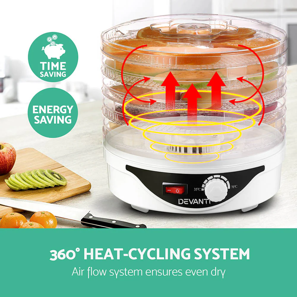 Devanti 5 Trays Food Dehydrator (White) - Image 4