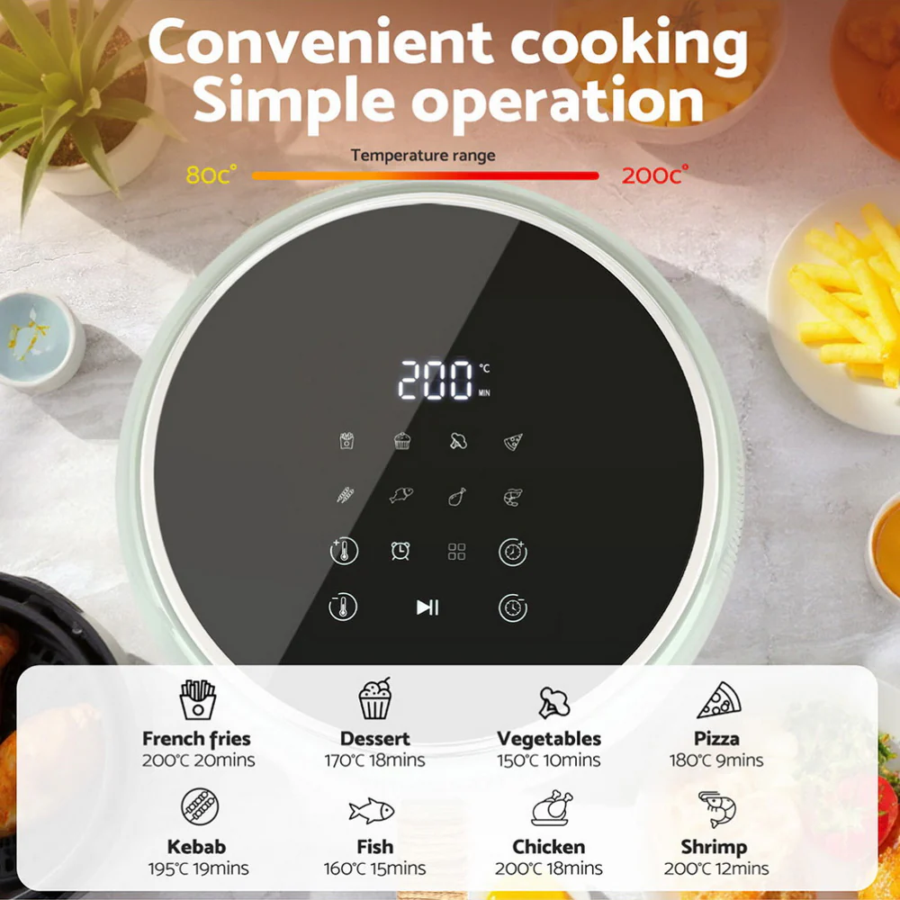 Devanti 5L Air Fryer Touch Control 1500W (Green) - Image 5