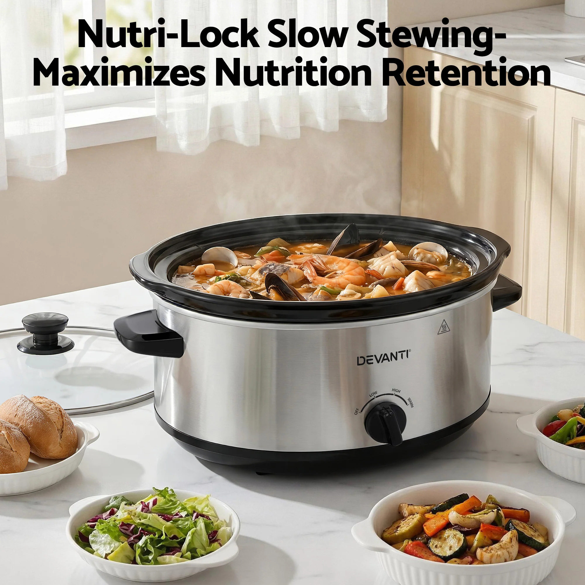 Devanti 6.5L Slow Cooker Electric Multi Cooker with 3 Heat Settings and Keep Warm Function - Image 5