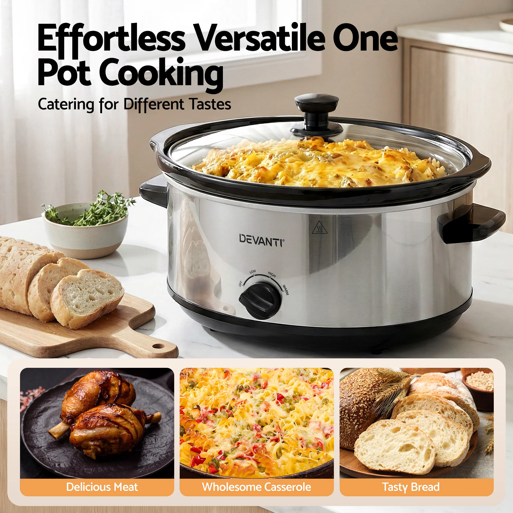 Devanti 6.5L Slow Cooker Electric Multi Cooker with 3 Heat Settings and Keep Warm Function - Image 7