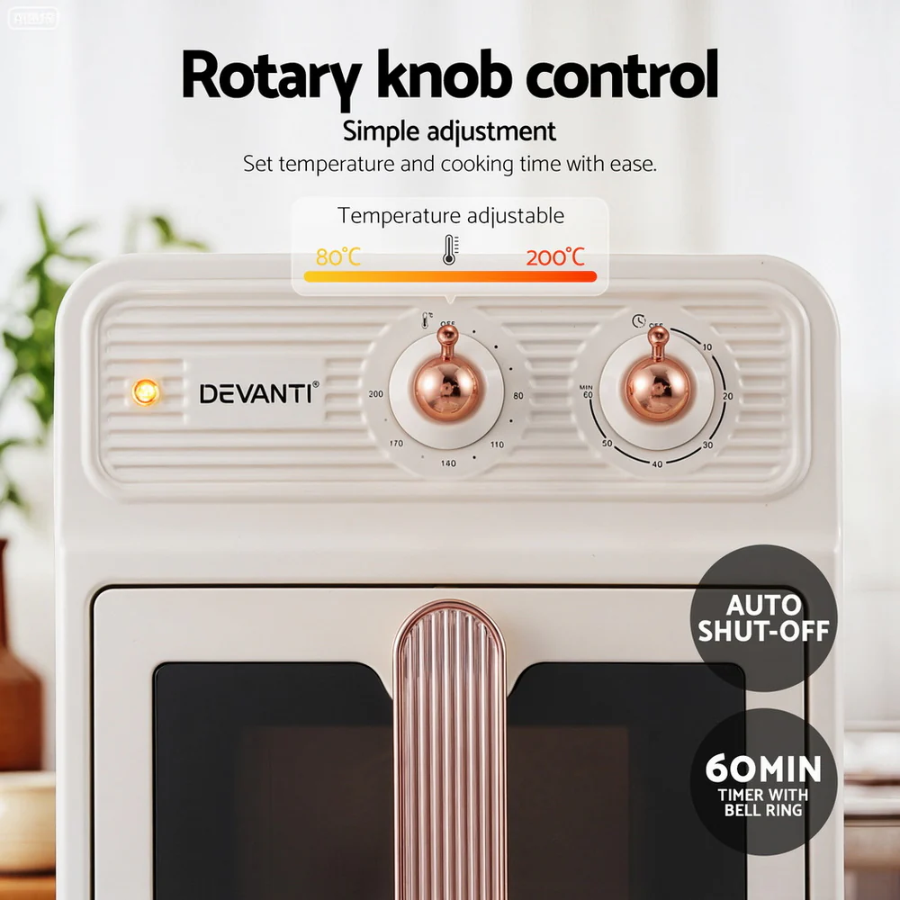 Devanti 6L Air Fryer Knob Control 1700W (Cream) - Image 4