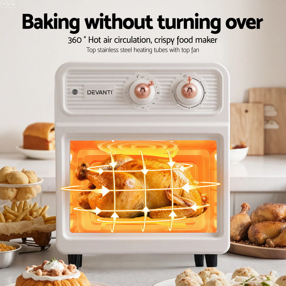 Devanti 6L Air Fryer Knob Control 1700W (Cream) - Image 7