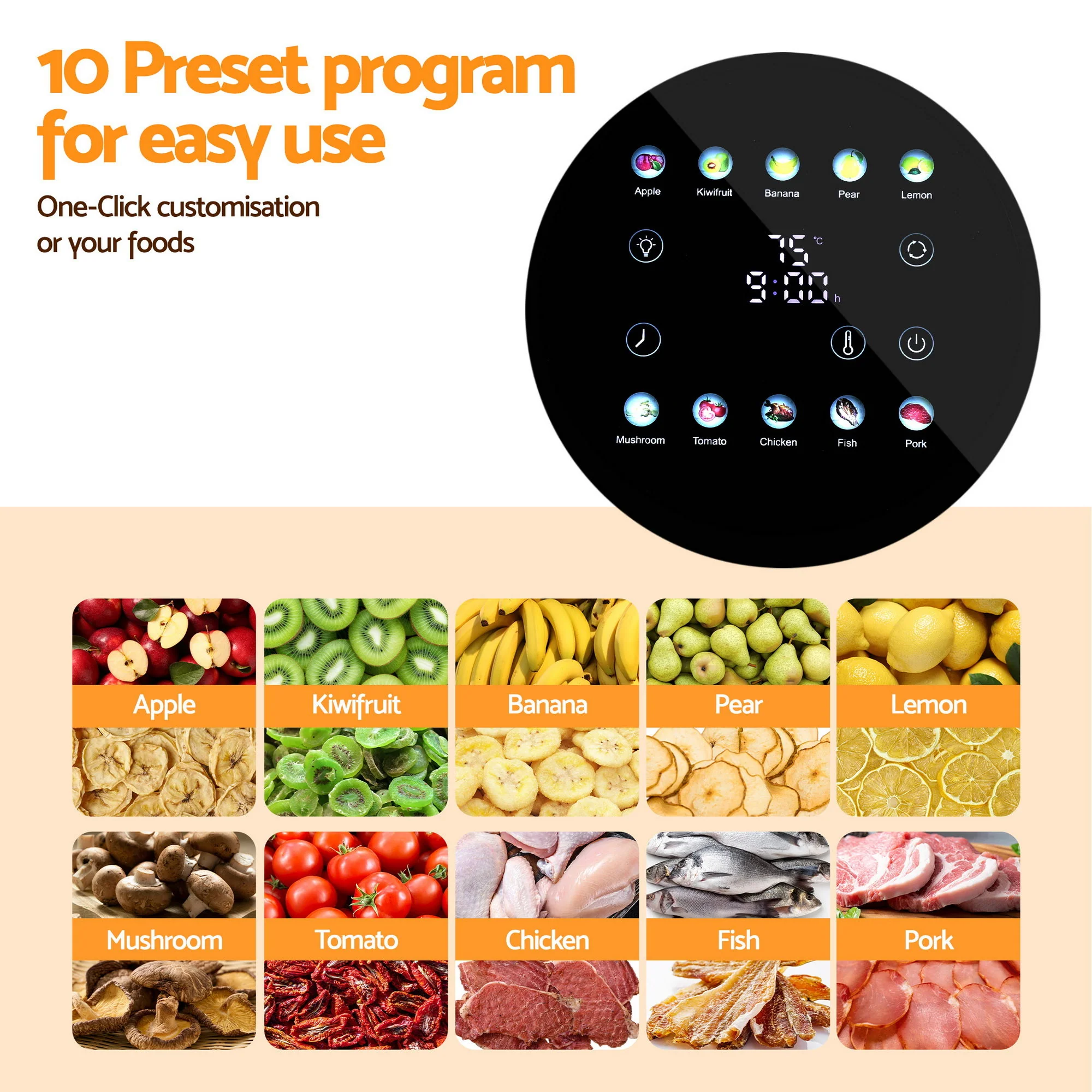 Devanti 8 Trays Food Dehydrator Stainless Steel Auto-Rotate 10 Programs 700W - Image 6