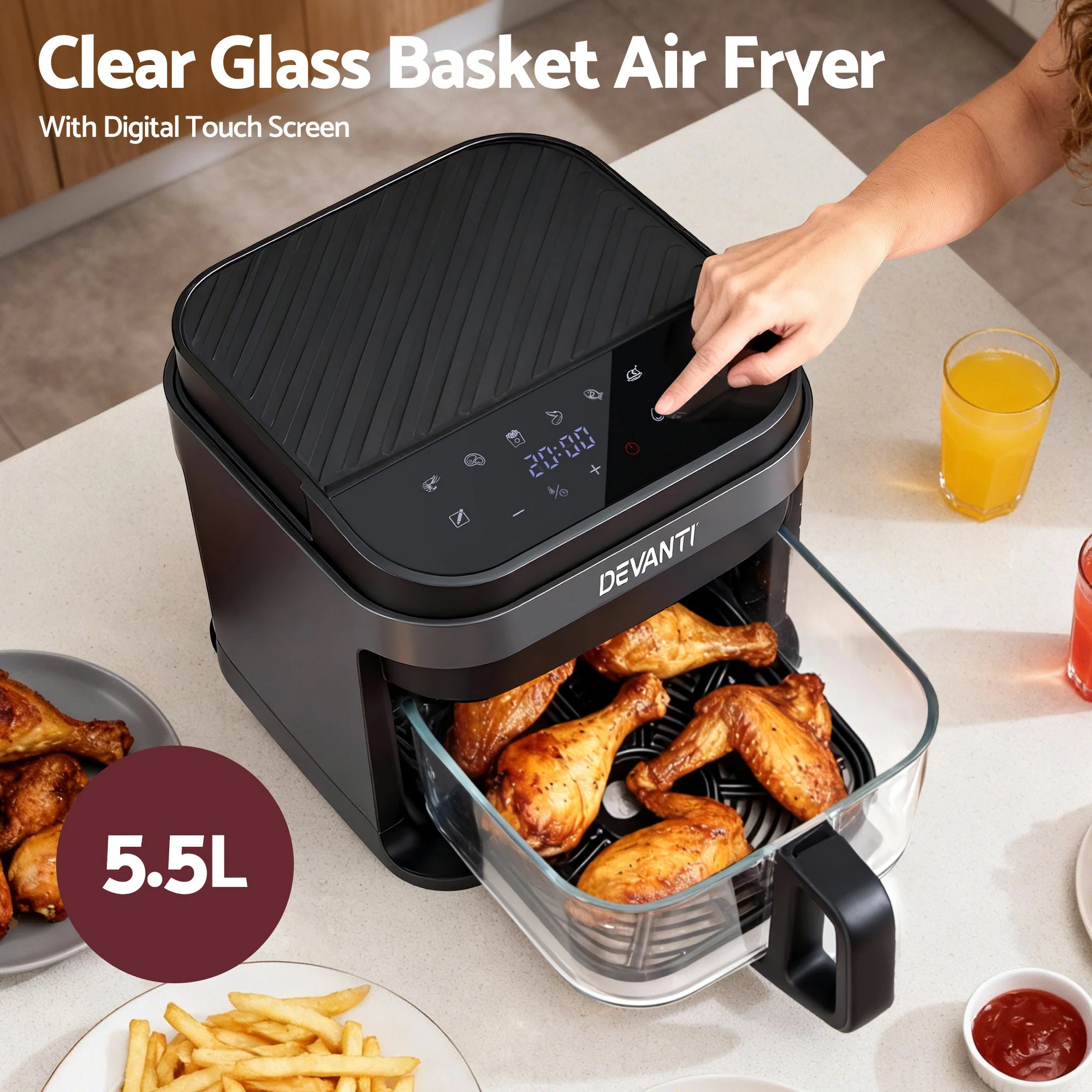 Devanti Air Fryer 5.5L Touch Control Electric Cooker 1200W Black - Image 5