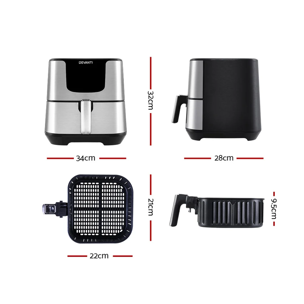 Devanti Air Fryer 7L LCD Fryers (Stainless Steel) - Image 2