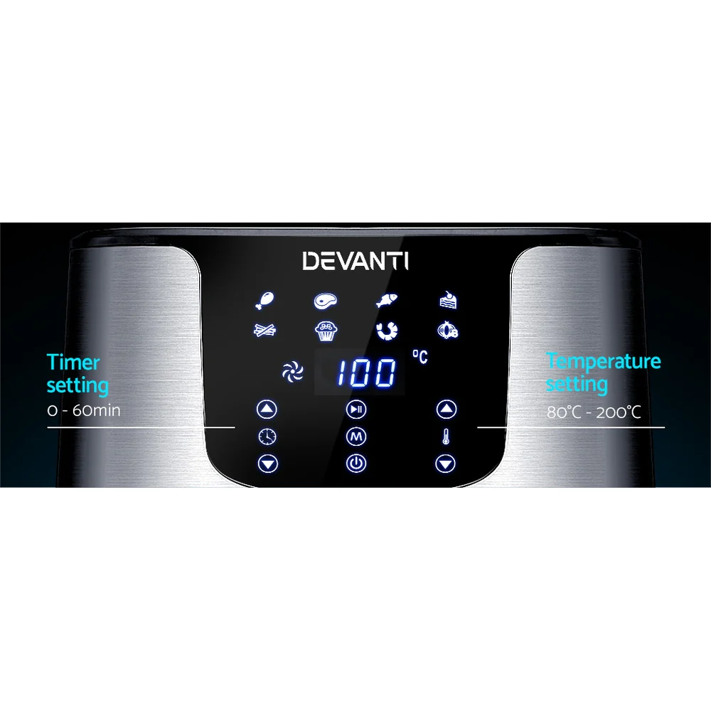 Devanti Air Fryer 7L LCD Fryers (Stainless Steel) - Image 5