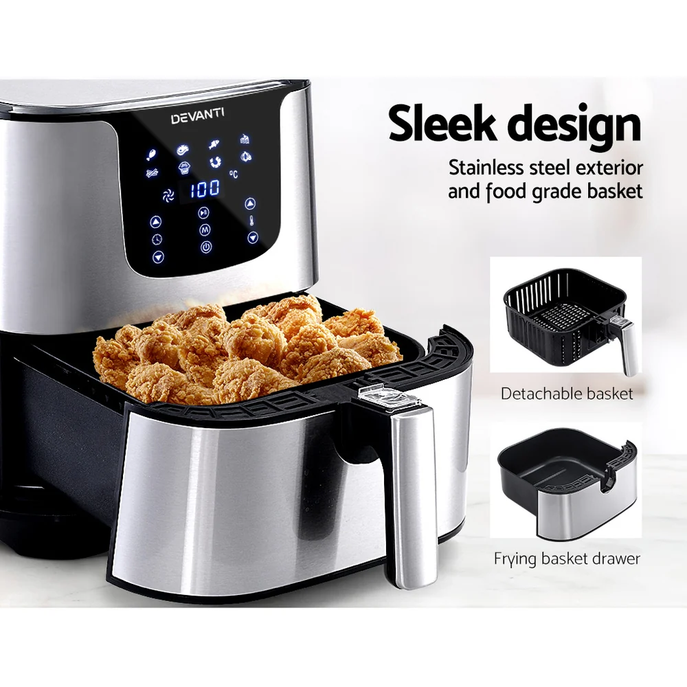 Devanti Air Fryer 7L LCD Fryers (Stainless Steel) - Image 6