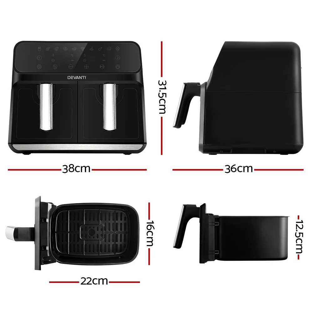 Devanti Air Fryer 8L Dual Zone Fryers - Image 2