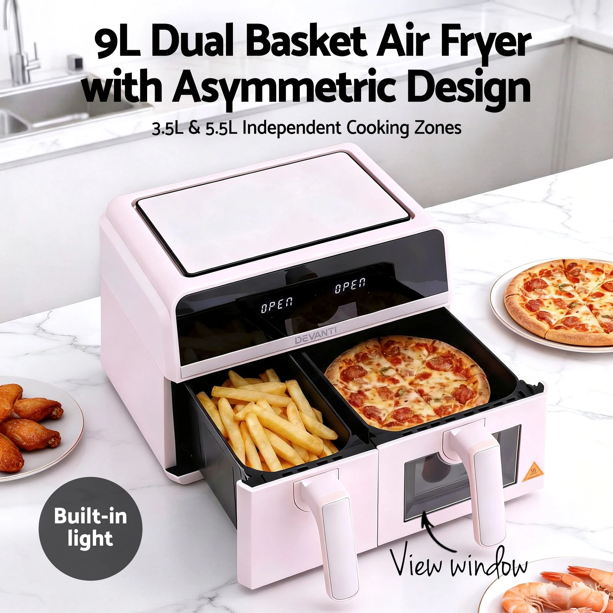 Devanti Air Fryer 9L Dual Zone Fryers 2600W (Pink) - Image 4