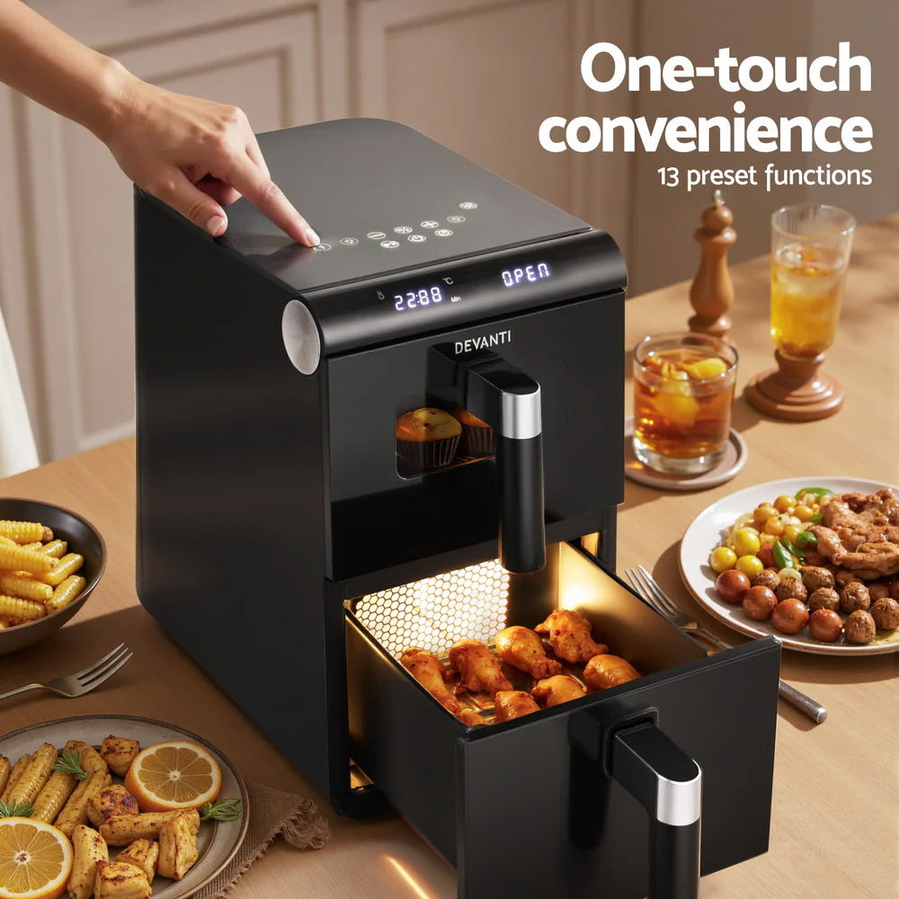 Devanti Air Fryer Oven 11L Dual Zone Fryers (Black) - Image 4