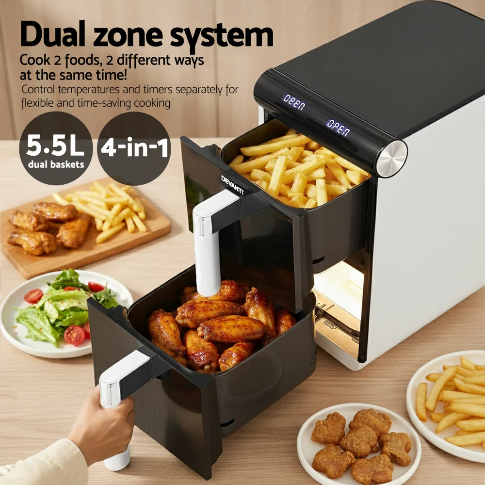 Devanti Air Fryer Oven 11L Dual Zone Fryers (White) - Image 7