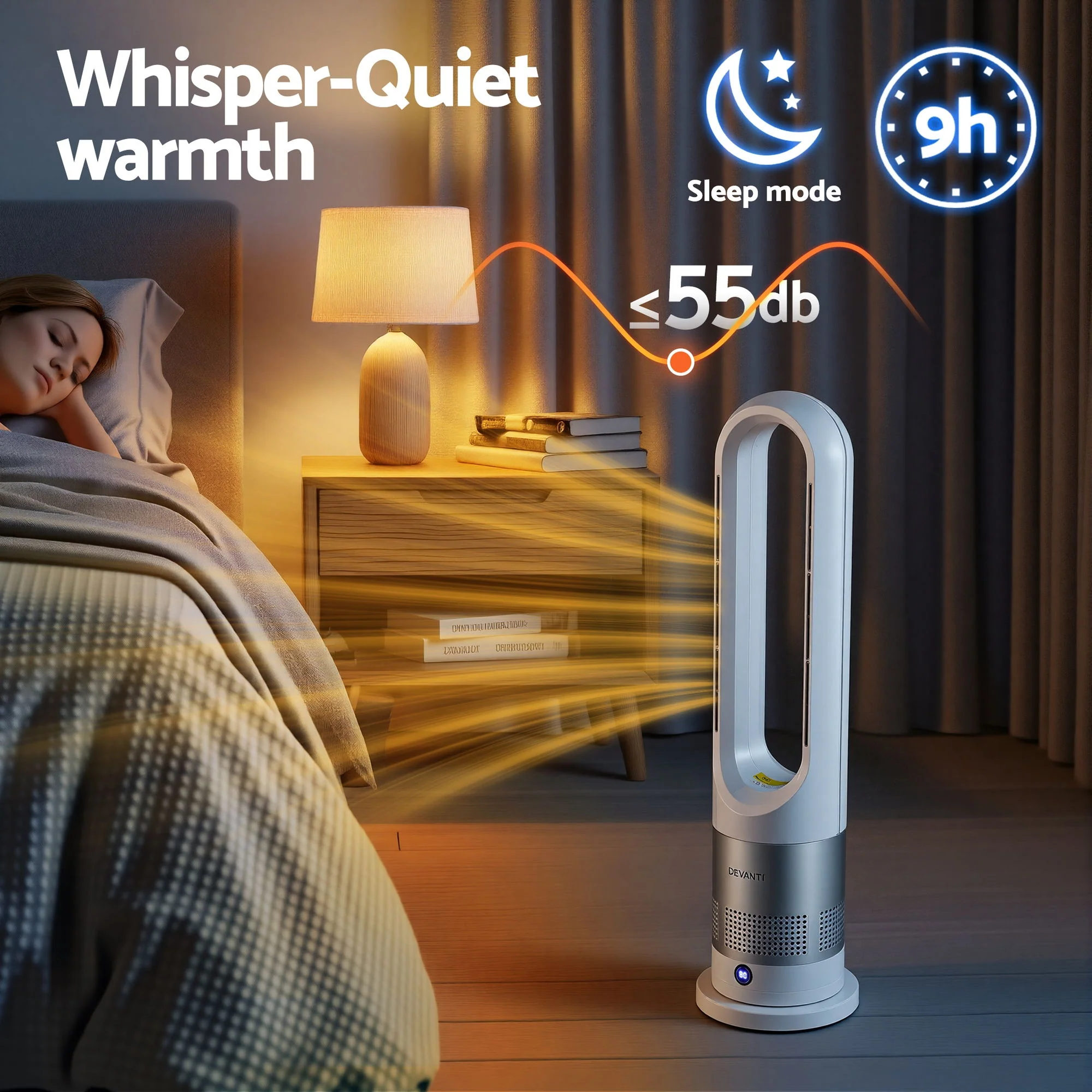 Devanti Bladeless Tower Fan Heater and Cooler 2in1 Portable Oscillation Fan for Bedroom Room Office Use White - Image 7
