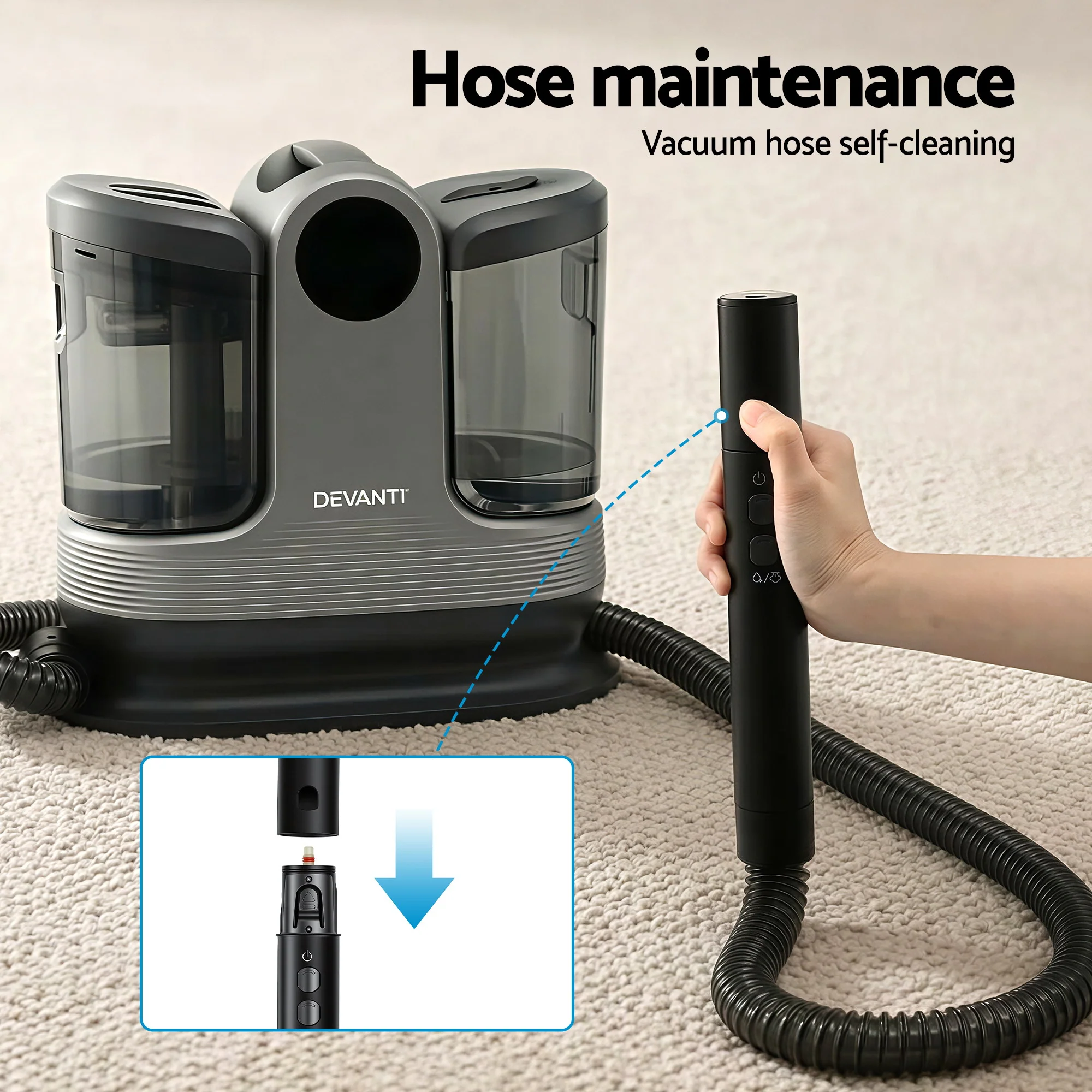 Devanti Carpet Washer Handheld Vacuum Cleaner 1700W 11kpa Rapid Heating Black - Image 5