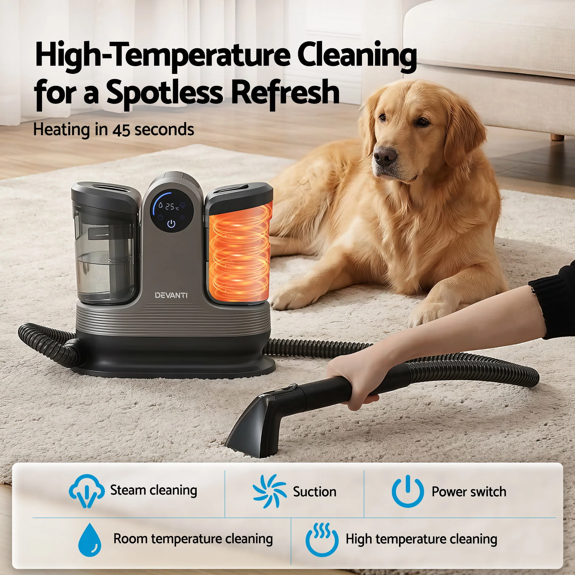 Devanti Carpet Washer Handheld Vacuum Cleaner 1700W 11kpa Rapid Heating Black - Image 7