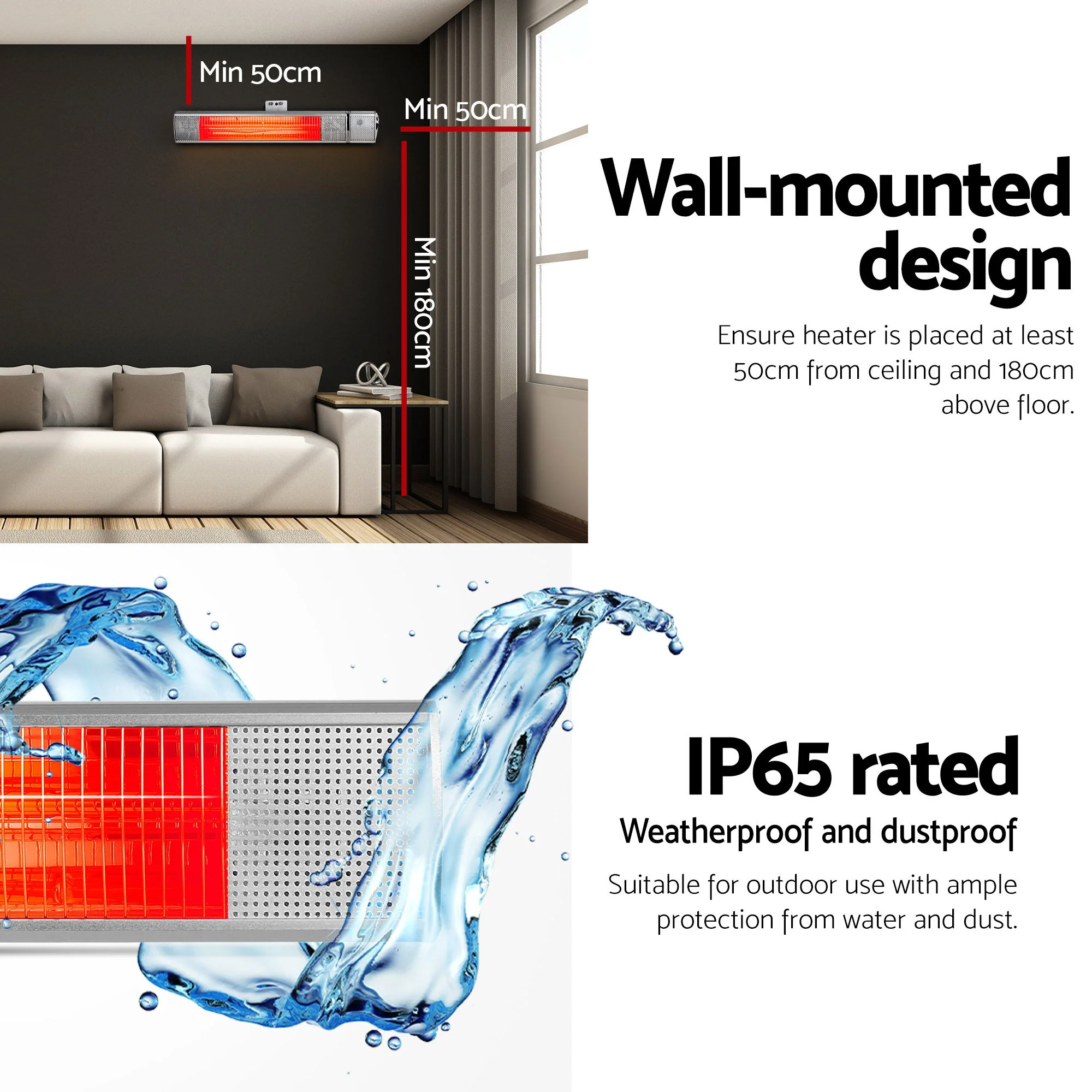 Devanti Electric Strip Heater Infrared Radiant Heaters 2000W - Image 6