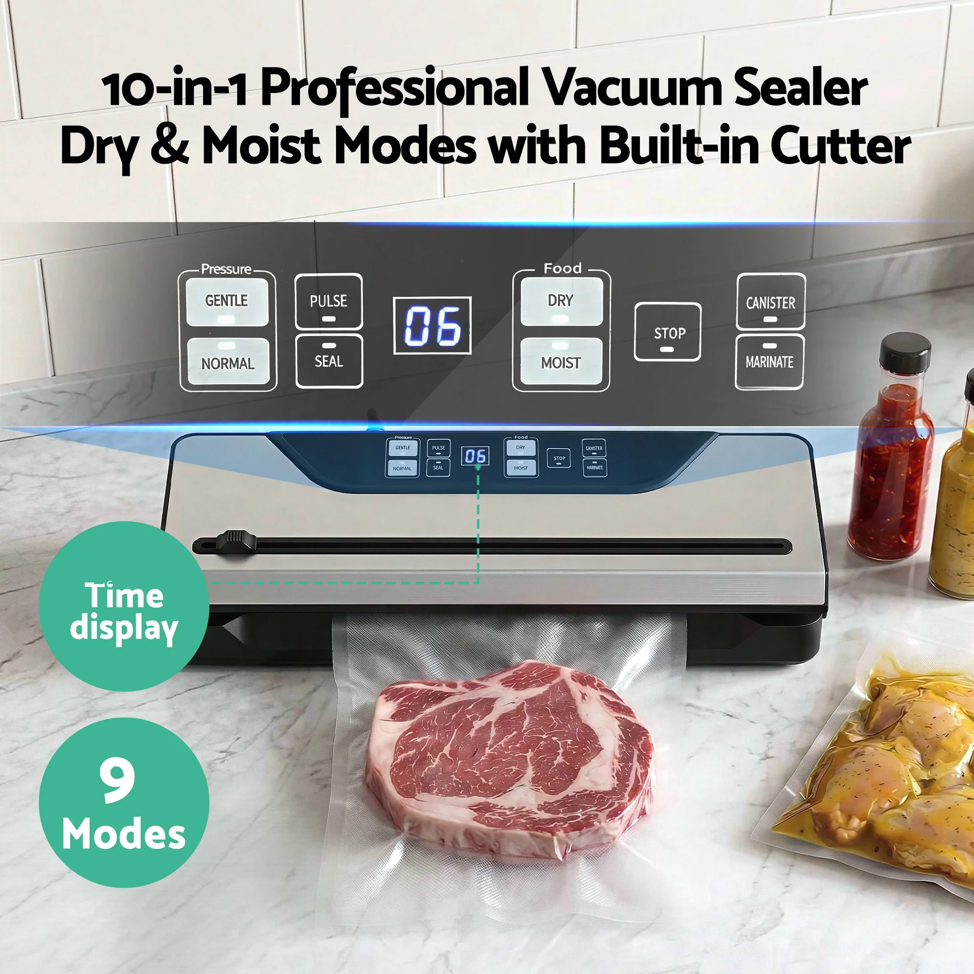 Devanti Food Vacuum Sealer Machine Auto Seal Slide Cutter 9 Modes Marinate Black - Image 4