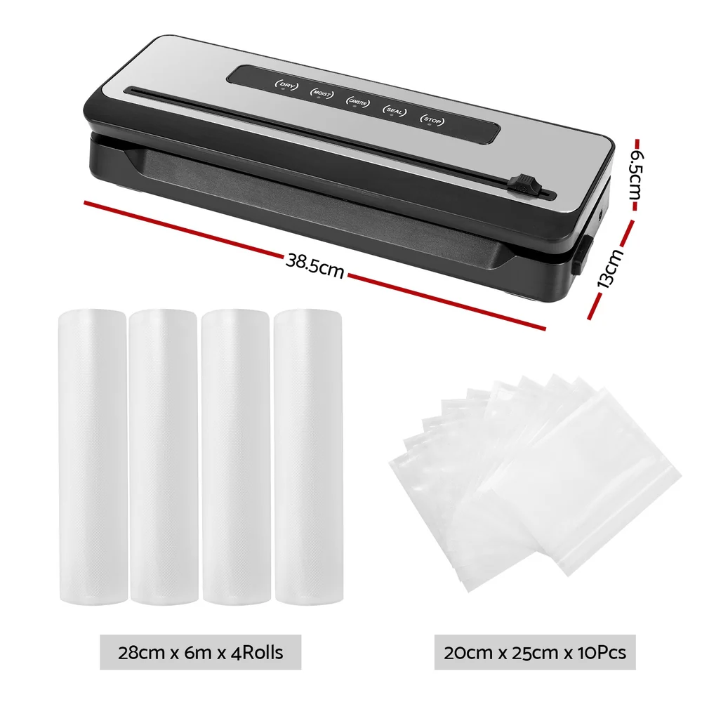 Devanti Food Vacuum Sealer Machine Sealing Cutter 4 Modes Storage Bags 4 Rolls - Image 2