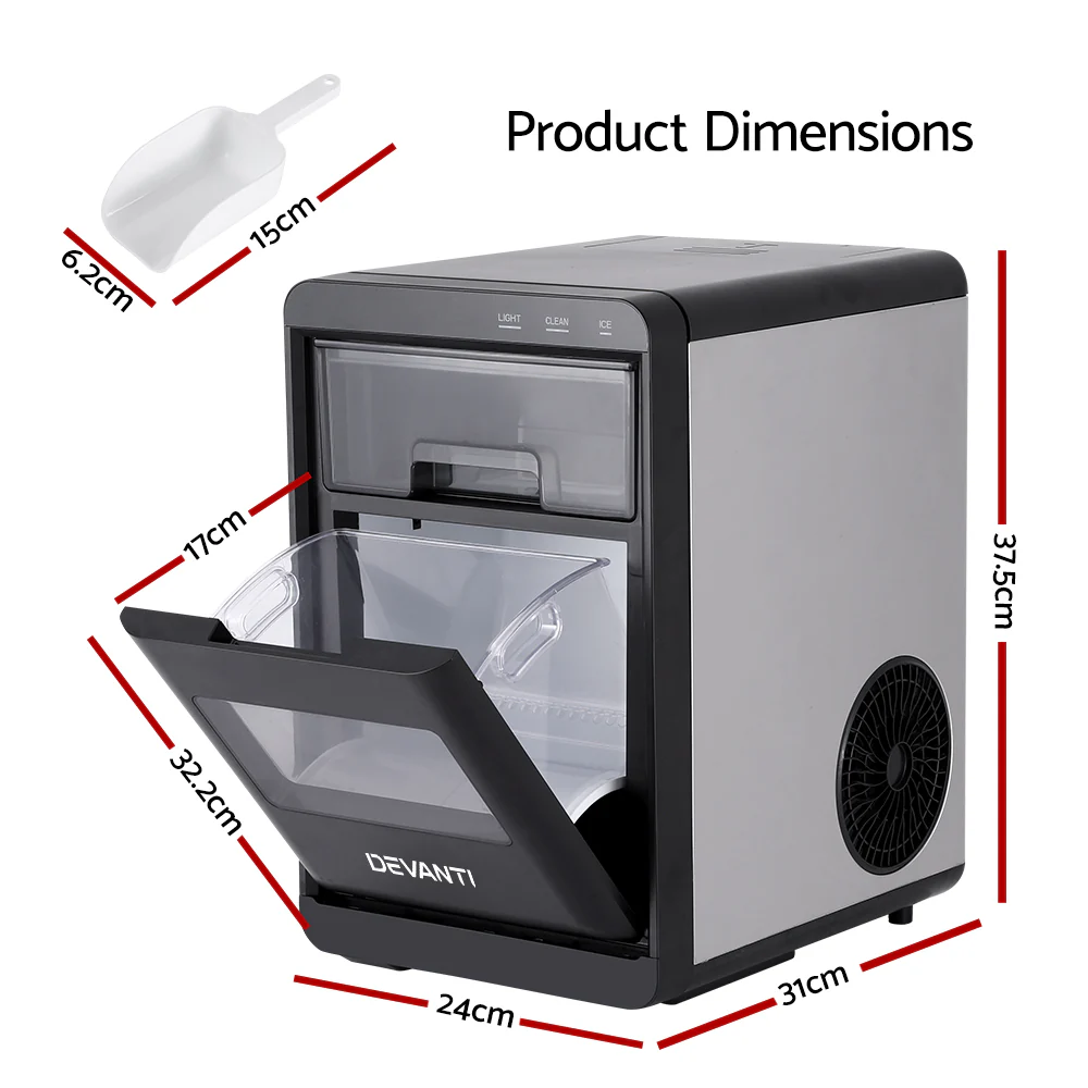 Devanti Ice Maker Machine 20kg Chewable Nugget Ice Countertop with Self Cleaning - Image 2