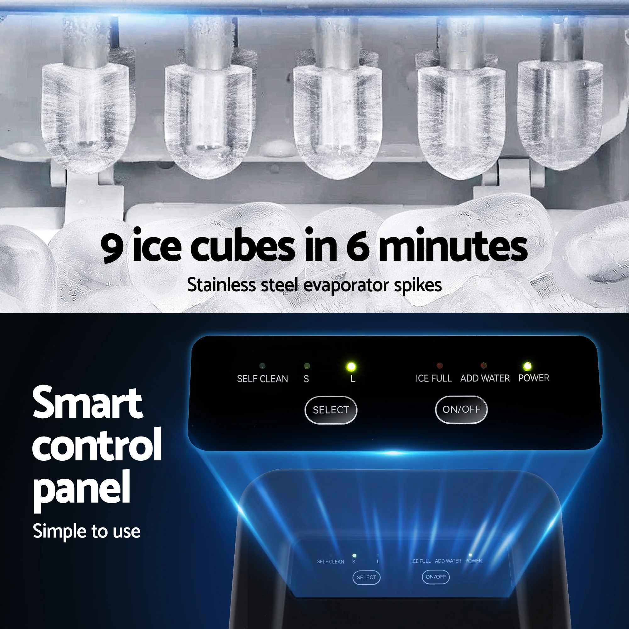 Devanti Ice Maker Machine Portable 12kg Countertop with Self-cleaning 1.2L (Black) - Image 7