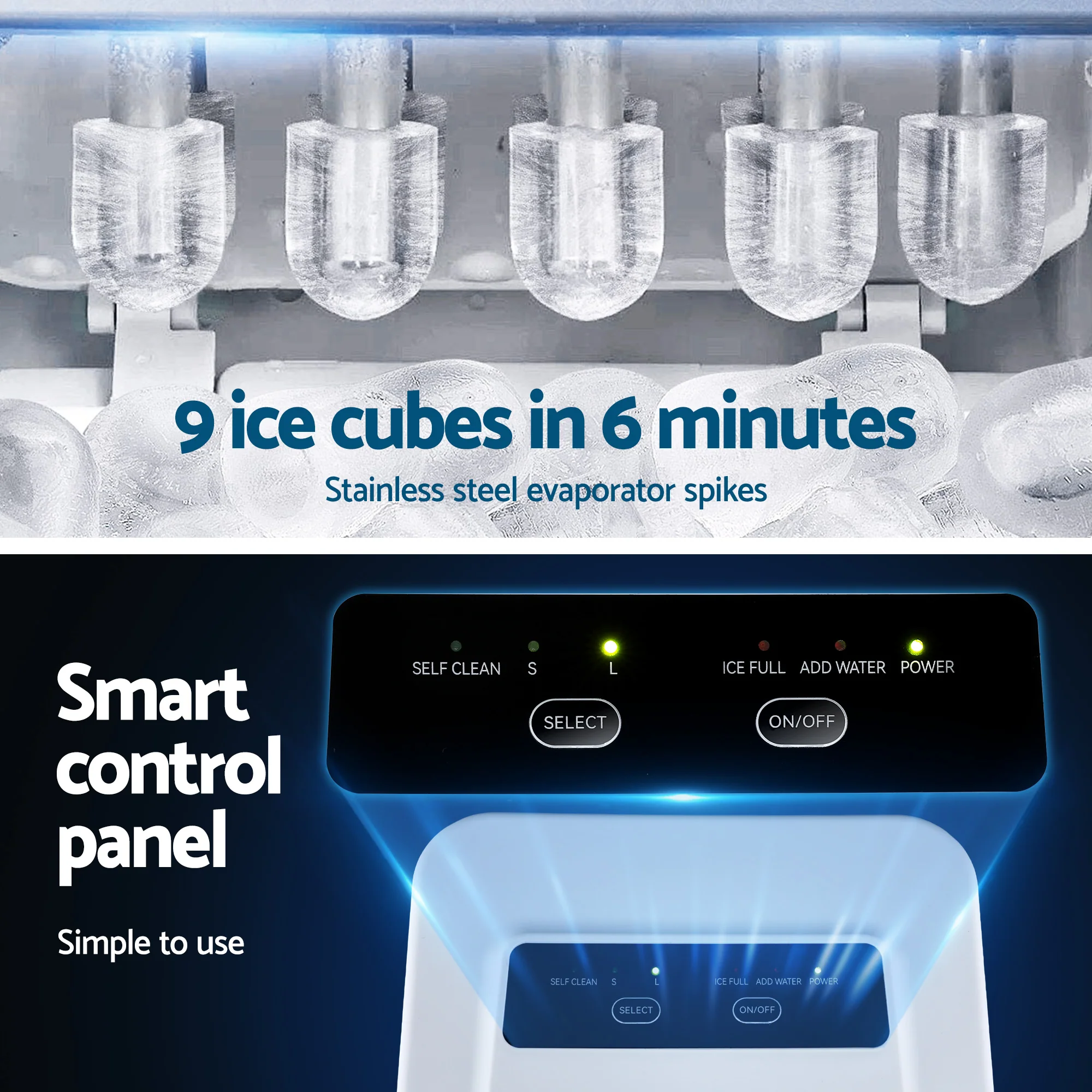Devanti Ice Maker Machine Portable 12kg Countertop with Self-cleaning 1.2L (White) - Image 7