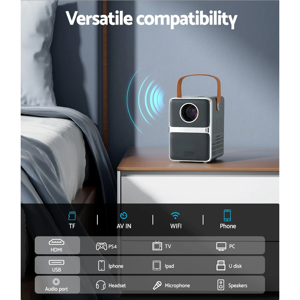 Devanti Portable Mini Video Projector 4K Wifi Home Theater HDMI Support 1080P - Image 7