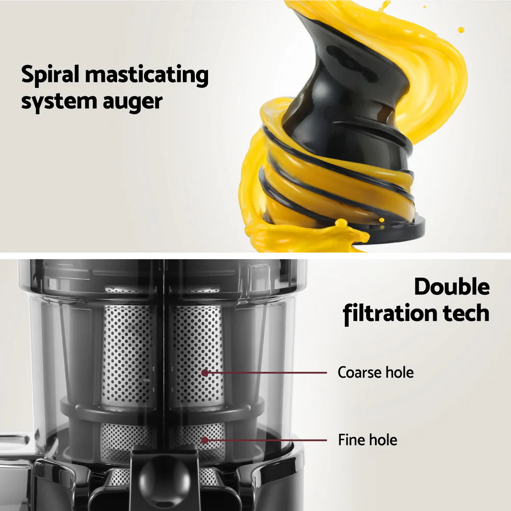 Devanti Slow Juicer Cold Press Fruit Juice Extractor 130W (Black) - Image 5