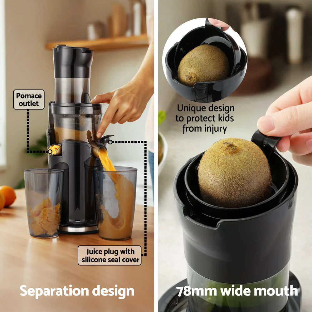Devanti Slow Juicer Cold Press Fruit Juice Extractor 200W (Black) - Image 4
