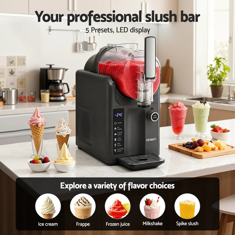 Devanti Slushie Machine Ice Cream Maker 2L (Grey) - Image 6