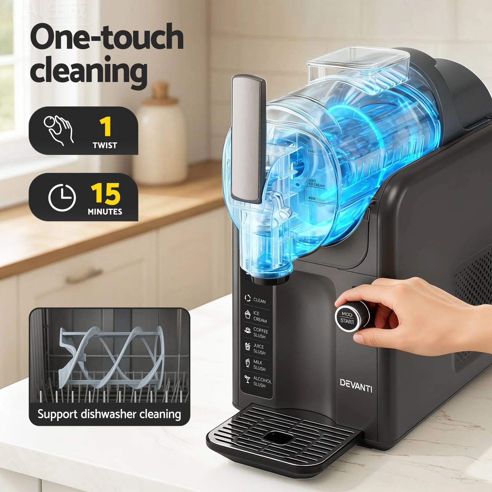 Devanti Slushie Machine Ice Cream Maker 2L (Grey) - Image 7