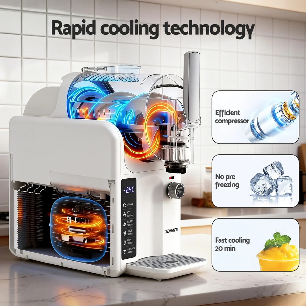 Devanti Slushie Machine Ice Cream Maker 2L (White) - Image 5