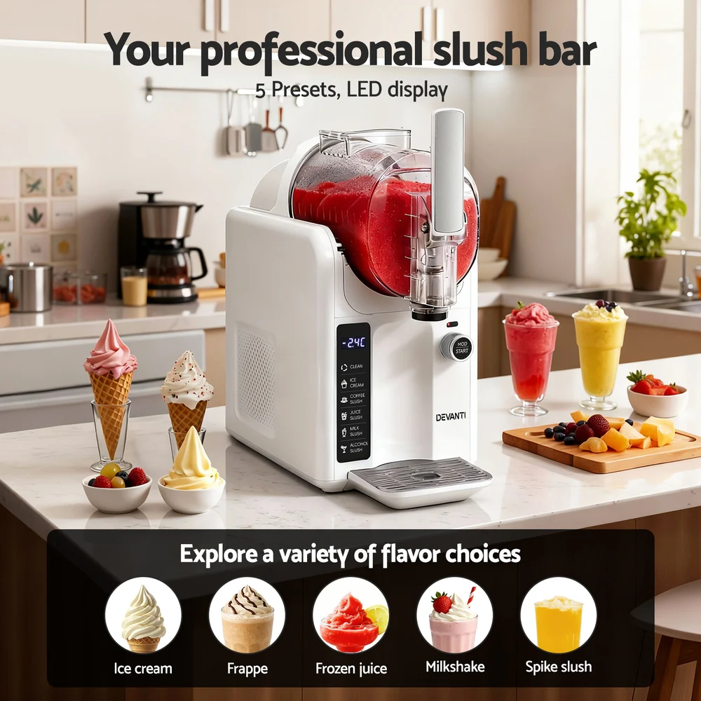 Devanti Slushie Machine Ice Cream Maker 2L (White) - Image 6