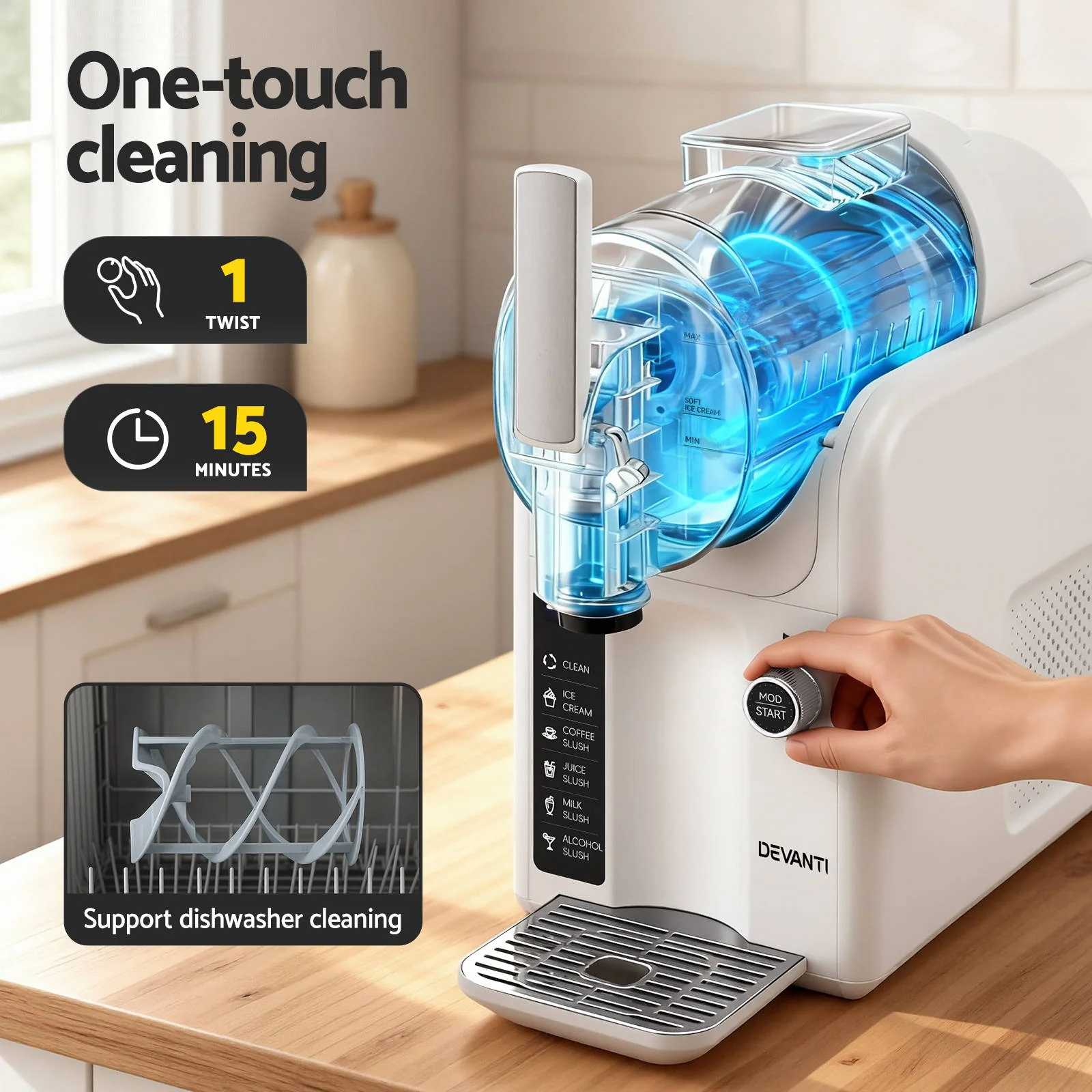 Devanti Slushie Machine Ice Cream Maker 2L (White) - Image 7