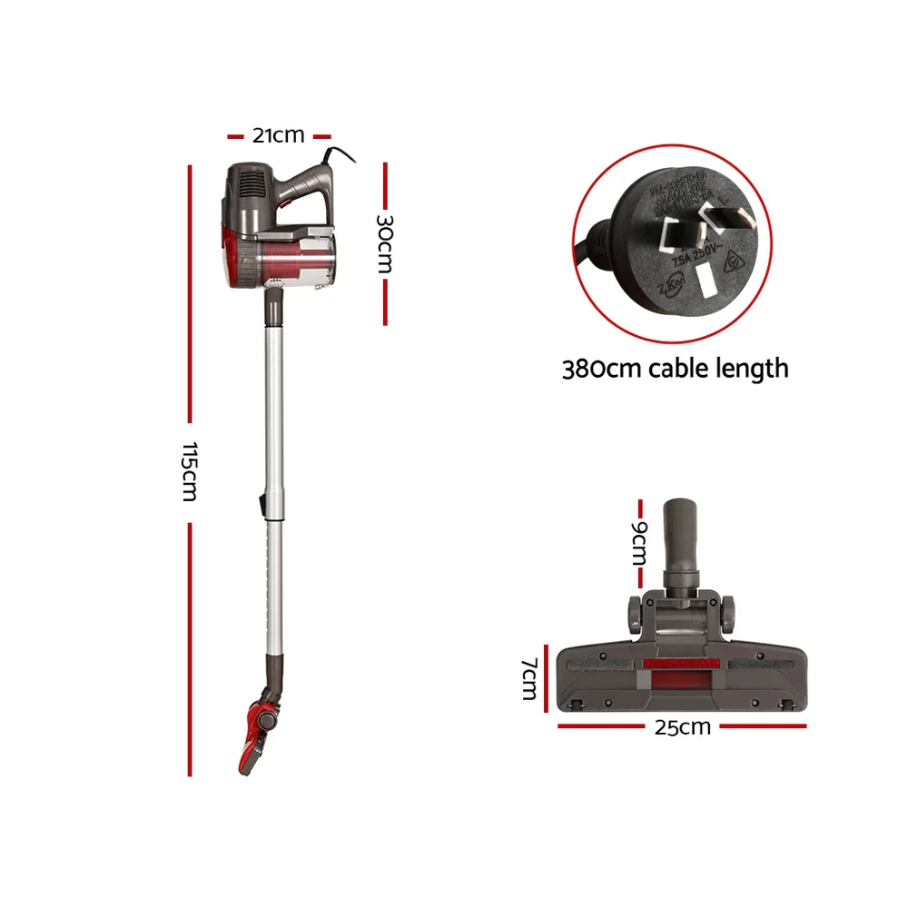 Devanti Stick Vacuum Cleaner Bagless Corded 500W (Red) - Image 2