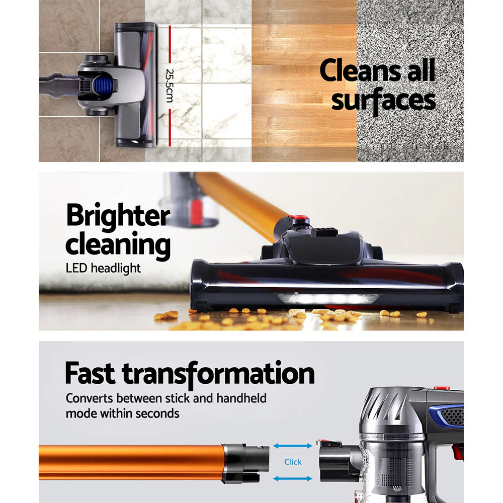 Devanti Stick Vacuum Cleaner Bagless Cordless 150W (Gold) - Image 4