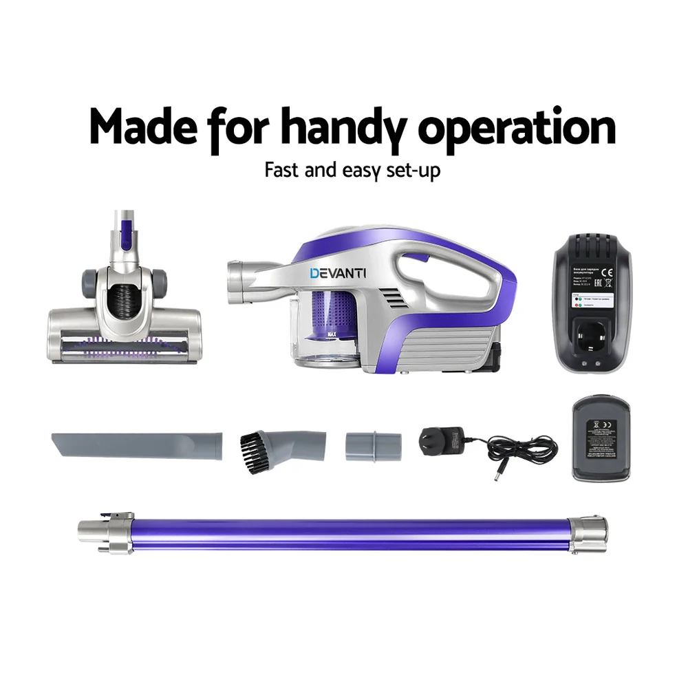 Devanti Stick Vacuum Cleaner Bagless Cordless 150W (Purple) - Image 6