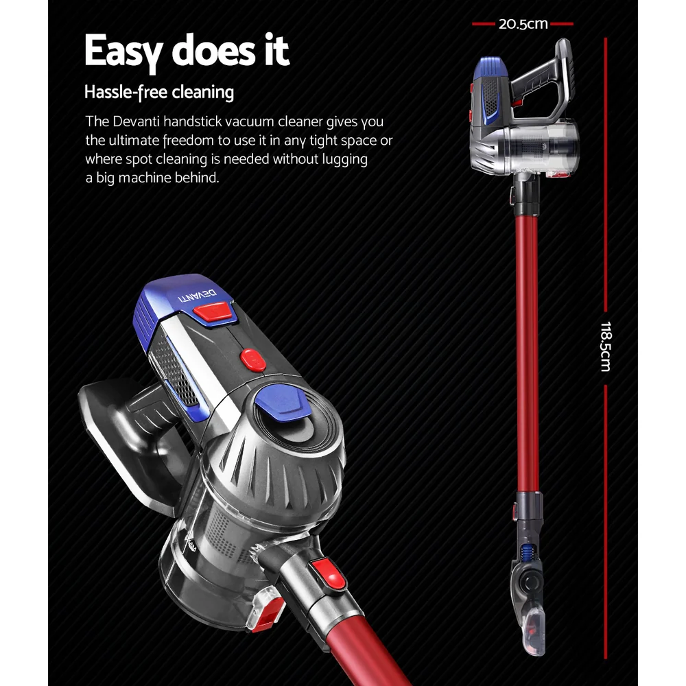 Devanti Stick Vacuum Cleaner Bagless Cordless 150W (Red) - Image 2