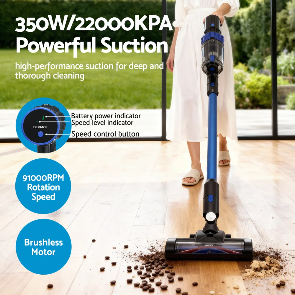 Devanti Stick Vacuum Cleaner Brushless Cordless 350W (Blue) - Image 4